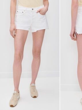 Agolde White Denim Frayed Hem Shorts